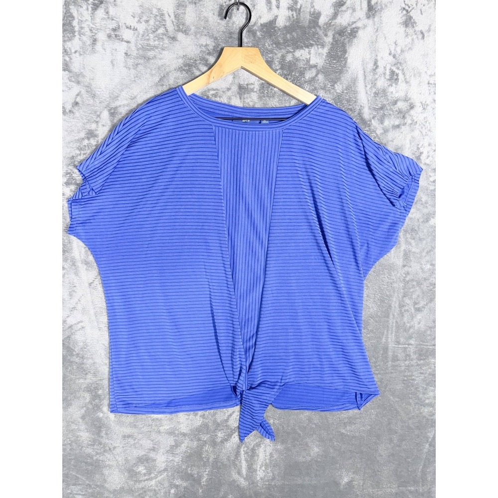 APT. 9 Womens XL Blue Ribbed Knit Top Short Sleeve Tie Knot Casual Comfort